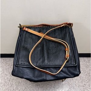 Free People Golden Valley Vegan Messenger Black With Brown Leather Strap